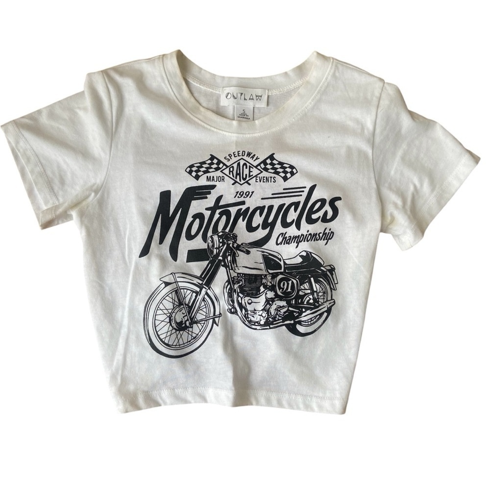 Womens short sleeve crop graphic T shirt size small whiter with black